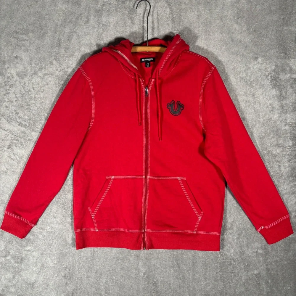 True Religion TNL Puff Buddha Full Zip Hoodie Mens XL‎ 3D Graphic Sweatshirt Red